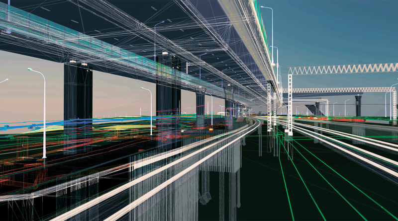 Road structure image with digital blueprints covering it to support Lehman-Roberts infrastructure project